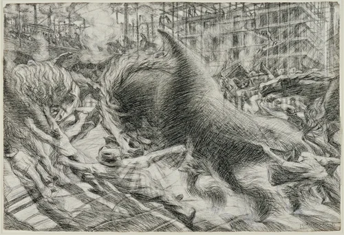 Study for The City Rises by Umberto Boccioni, drawing, 1910