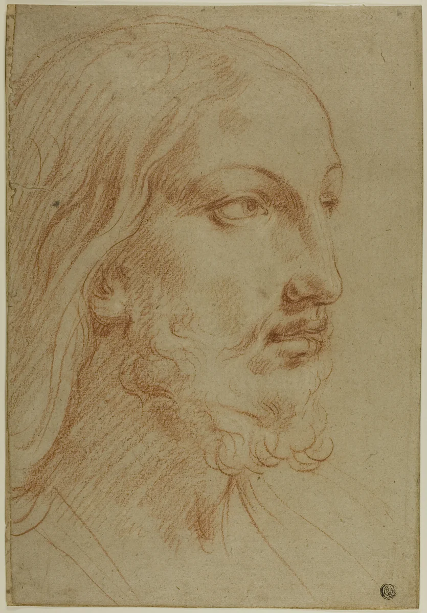 Head of Christ by Giovanni Andrea Sirani, drawing, 1650-1660
