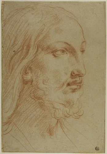 Head of Christ by Giovanni Andrea Sirani, drawing, 1650-1660