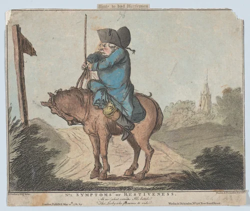 Hints to Bad Horsemen, No. 1: Symptoms of Restiveness by Henry William Bunbury, print, 1781