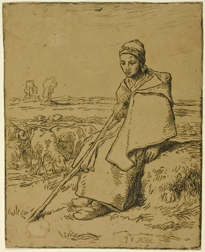 The Shepherdess by Jean-François Millet, print, 1863