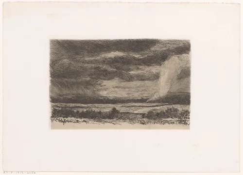 Landschap met bewolkte lucht en rookpluim by Maria van Hohenzollern-Sigmaringen, print, 1868-1912