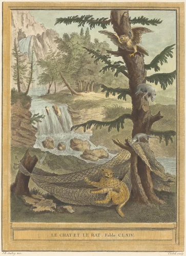 Le chat et le rat (The Cat and the Rat) by Quentin-Pierre Chedel; Jean-Baptiste Oudry, print, 1756