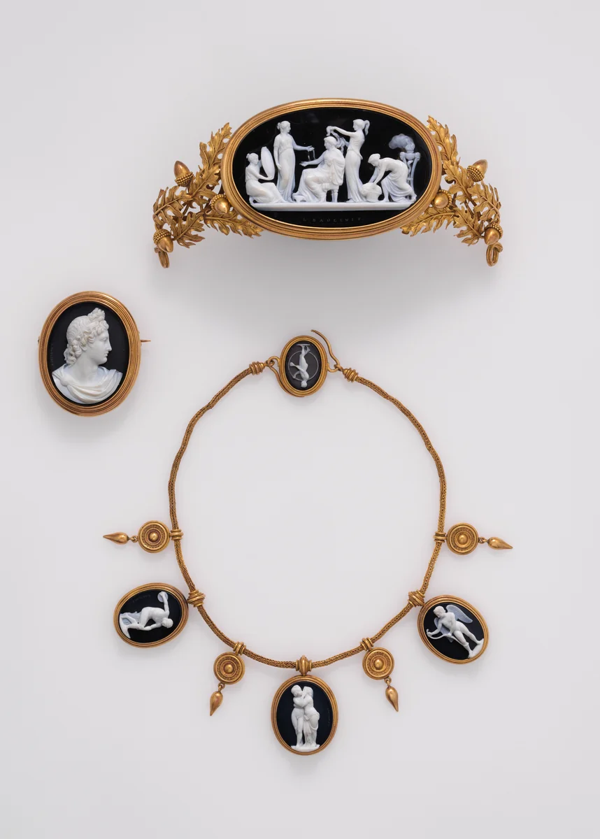 Parure: tiara, necklace, and brooch by Luigi Saulini, other, 1830-1865