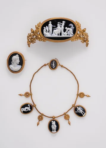 Parure: tiara, necklace, and brooch by Luigi Saulini, other, 1830-1865