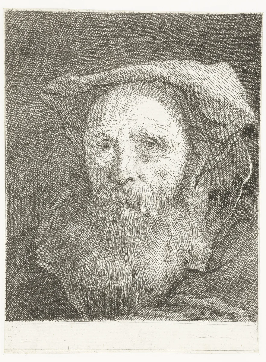 Oude man met baard en baret by Giovanni Domenico Tiepolo, print, 1757-1758