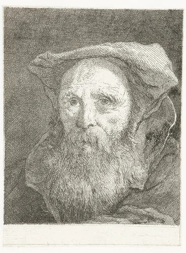Oude man met baard en baret by Giovanni Domenico Tiepolo, print, 1757-1758