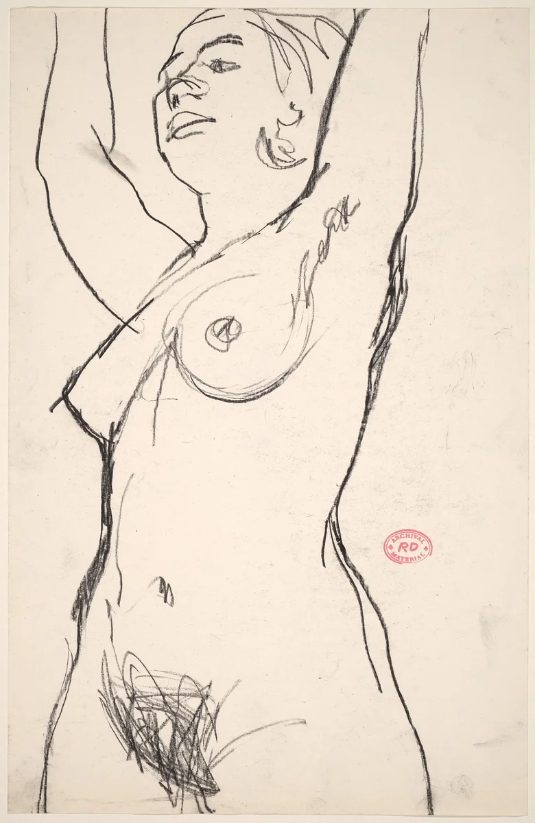 Untitled [standing female nude with raised arms] by Richard Diebenkorn, drawing, 1955-1967