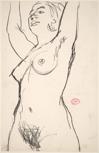 Untitled [standing female nude with raised arms] by Richard Diebenkorn, drawing, 1955-1967