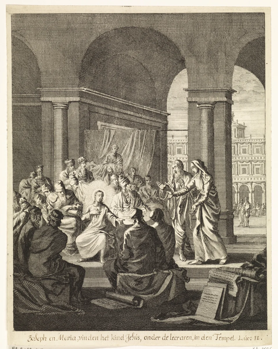 Twaalfjarige Christus in de tempel by Jan Luyken, print, 1708