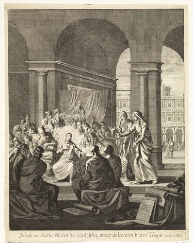 Twaalfjarige Christus in de tempel by Jan Luyken, print, 1708