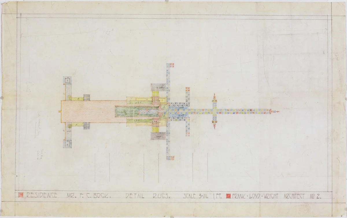 Bogk House, Milwaukee, Wisconsin (Rug design) by Frank Lloyd Wright, architecture, 1916
