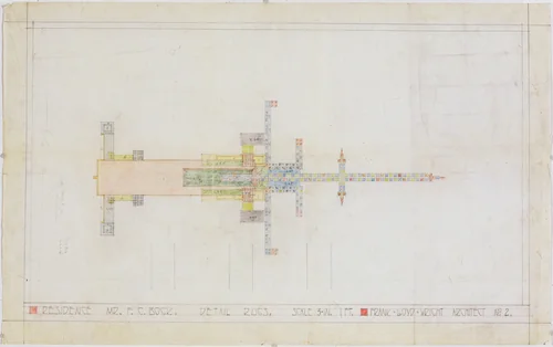 Bogk House, Milwaukee, Wisconsin (Rug design) by Frank Lloyd Wright, architecture, 1916