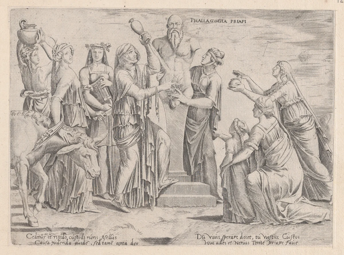 Eight Women Sacrificing to Priapus, from "Speculum Romanae Magnificentiae" by Cornelis Bos, print, 1530-1580