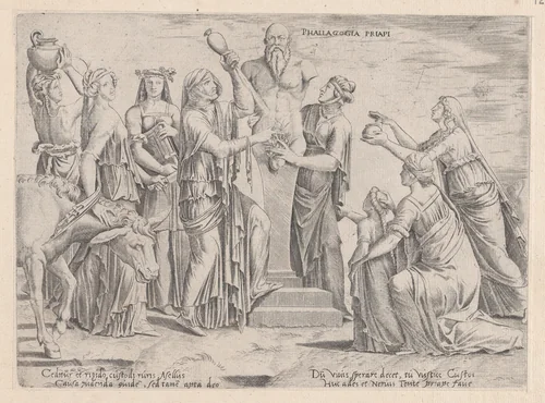 Eight Women Sacrificing to Priapus, from "Speculum Romanae Magnificentiae" by Cornelis Bos, print, 1530-1580