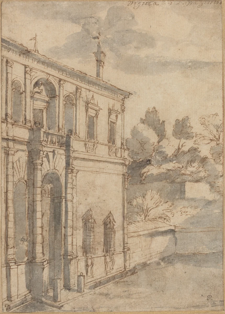 Villa di Papa Giulio by Claude Lorrain, drawing, 1635