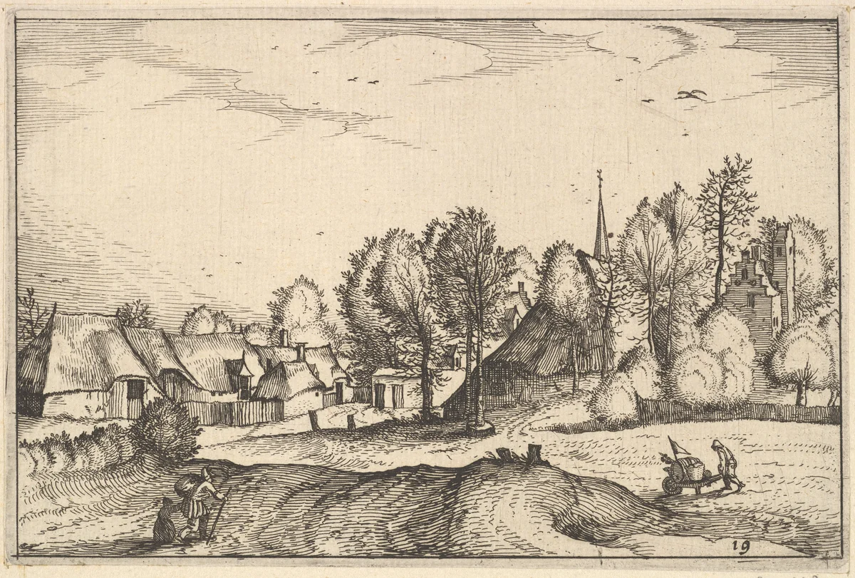 Road into a Village, plate 19 from "Regiunculae et Villae Aliquot Ducatus Brabantiae" by Claes Jansz Visscher, print, 1605-1615