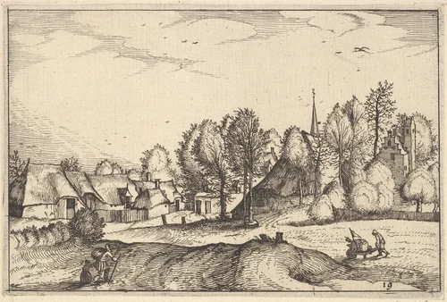 Road into a Village, plate 19 from "Regiunculae et Villae Aliquot Ducatus Brabantiae" by Claes Jansz Visscher, print, 1605-1615