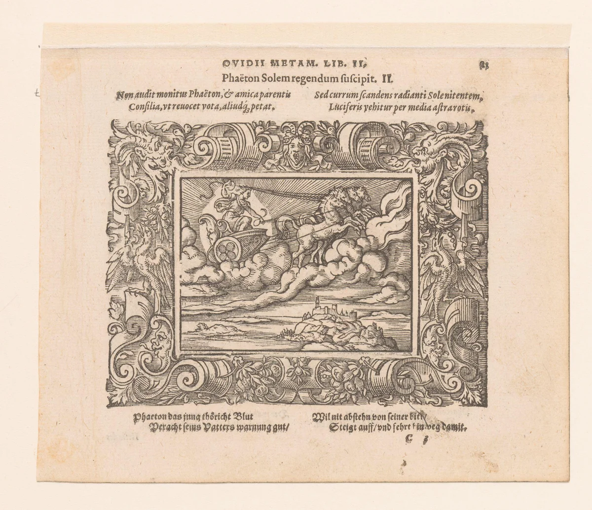Phaëthon rijdt in de zonnewagen by Virgilius Solis, print, 1569