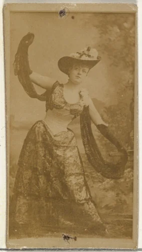 [Actress in full-length shows off ornate gown], from the Actors and Actresses series (N145-8) issued by Duke Sons & Co. to promote Duke Cigarettes by W. Duke, Sons & Co., photograph, 1890-1895