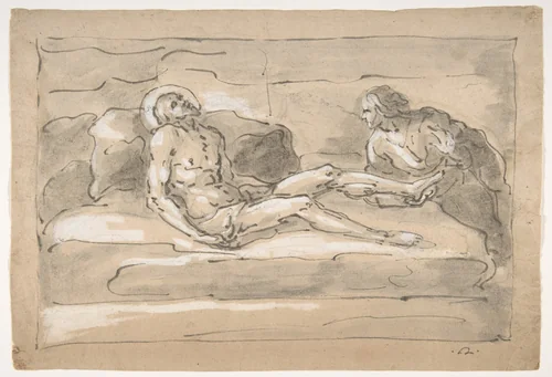 The Dead Christ Mourned by the Magdalen Who Venerates the Wounds on His Feet by Fortunato Duranti, drawing, 1787-1863
