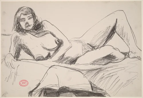 Untitled [female nude resting on a bed] by Richard Diebenkorn, drawing, 1955-1967