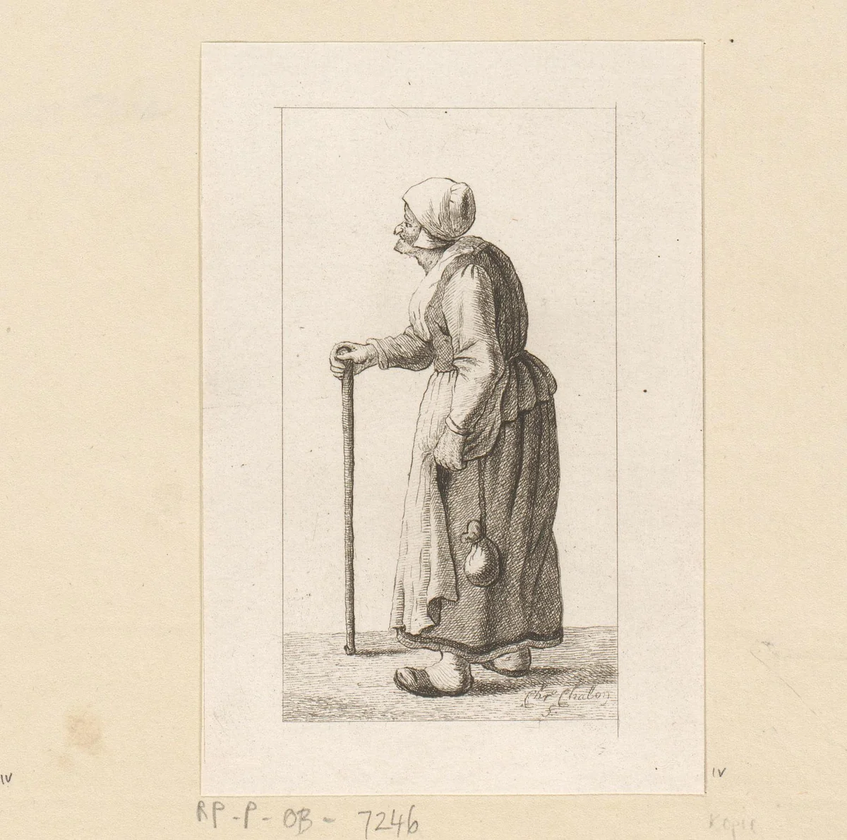 Staande vrouw met stok by Pieter de Mare, print, 1779