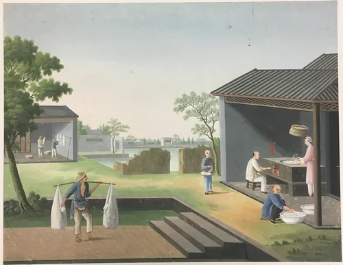 Spinning Cloth, Preparing Tea Leaves, Preparing Silk by China, painting, 1801-1833