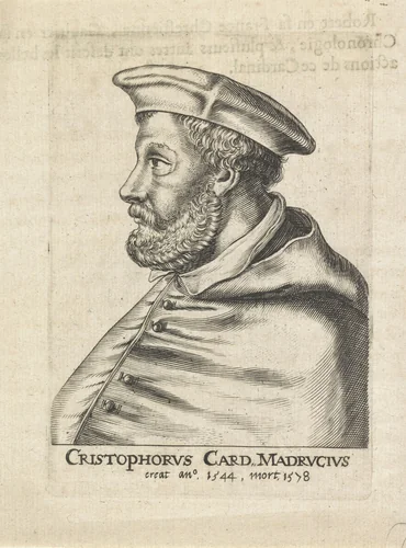 Portret van de Italiaanse kardinaal Cristoforo Madruzzo by Frans van den Wijngaerde, print, 1644