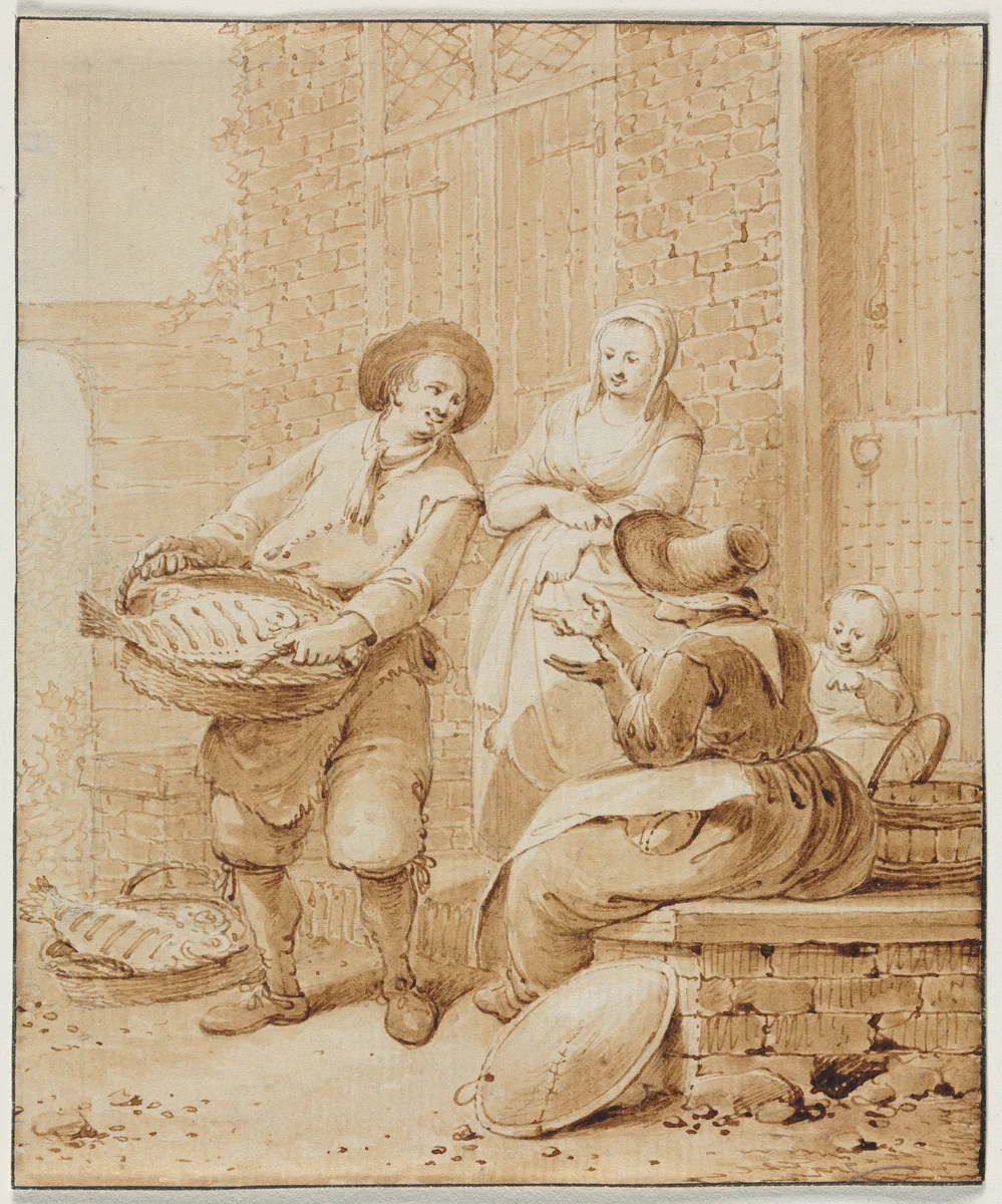 The Fish Monger by Hendrik Meijer, drawing, 1750-1800
