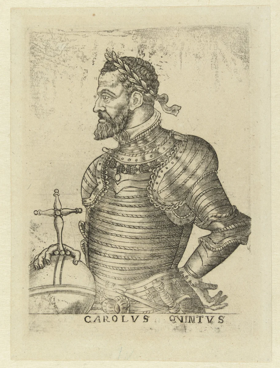 Portret van Karel V by anonymous, print, 1510-1609