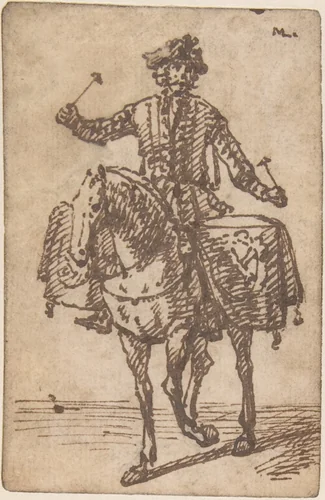 A mounted drummer from the front by Marcellus Laroon, drawing, 1670-1702
