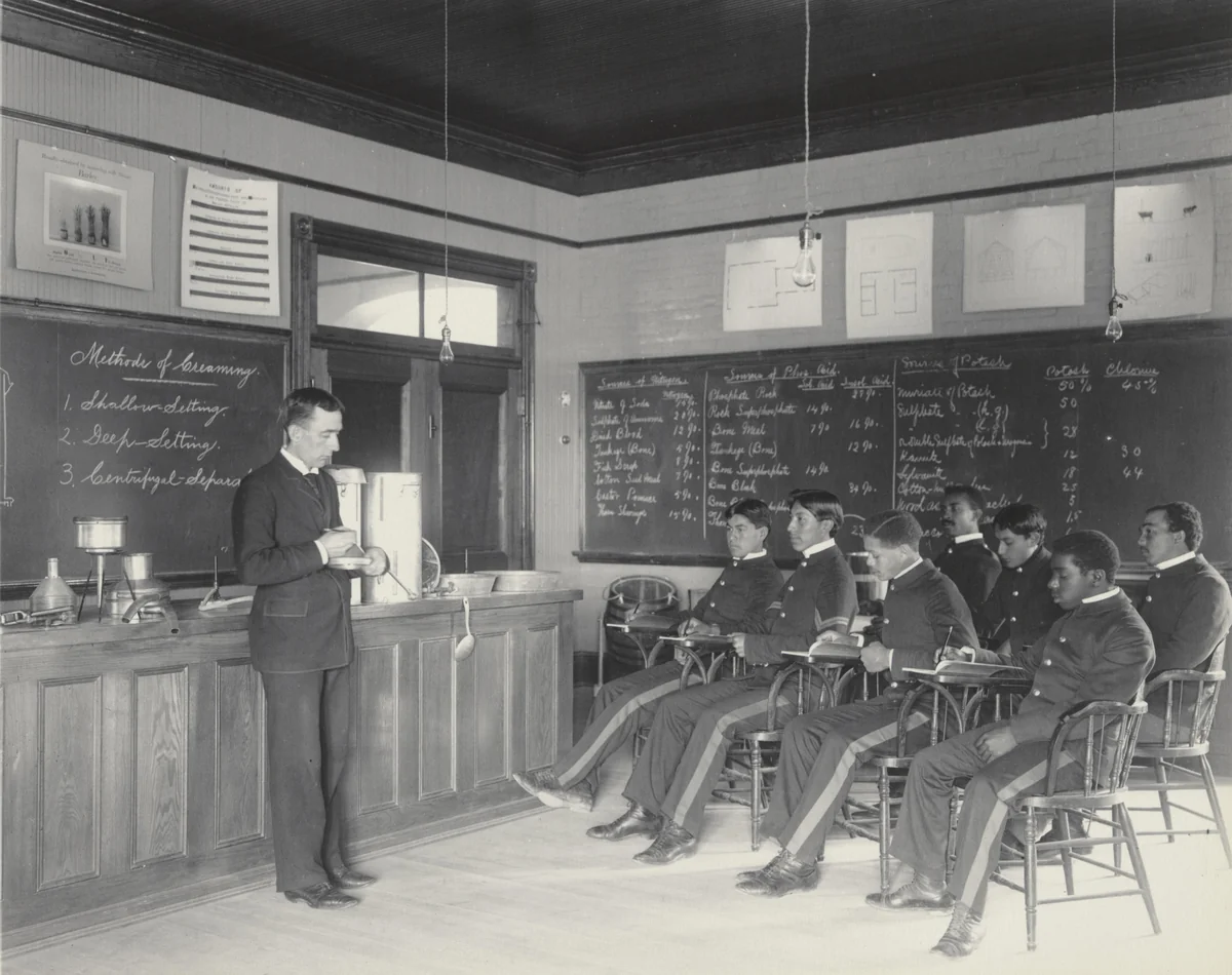 Agriculture. Studying different methods of creamery by Frances Benjamin Johnston, photograph, 1899