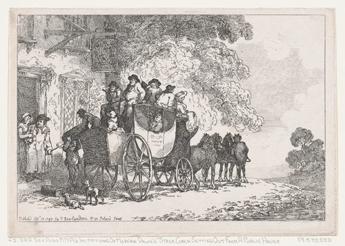 A Laden Stage Coach Outside a Post House by Thomas Rowlandson, print, 1787