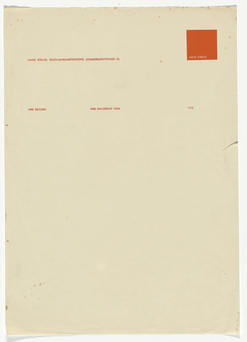 Hans Strauf letterhead by Georg Trump, design, 1925
