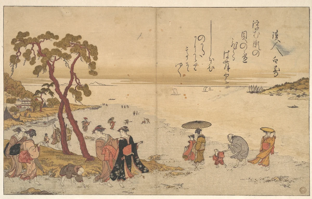 Girls Gathering Shells on the Sea-shore by Kitagawa Utamaro (喜多川歌麿), print, 1780-1800