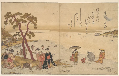 Girls Gathering Shells on the Sea-shore by Kitagawa Utamaro (喜多川歌麿), print, 1780-1800