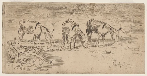 Quatre Anons dans un Prè by Félix-Hilaire Buhot, print, 1847-1898