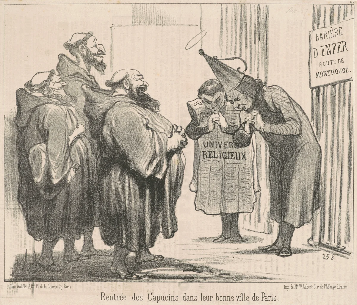 Rentrée des Capucins dans ... Paris by Honoré Daumier, print, 1851