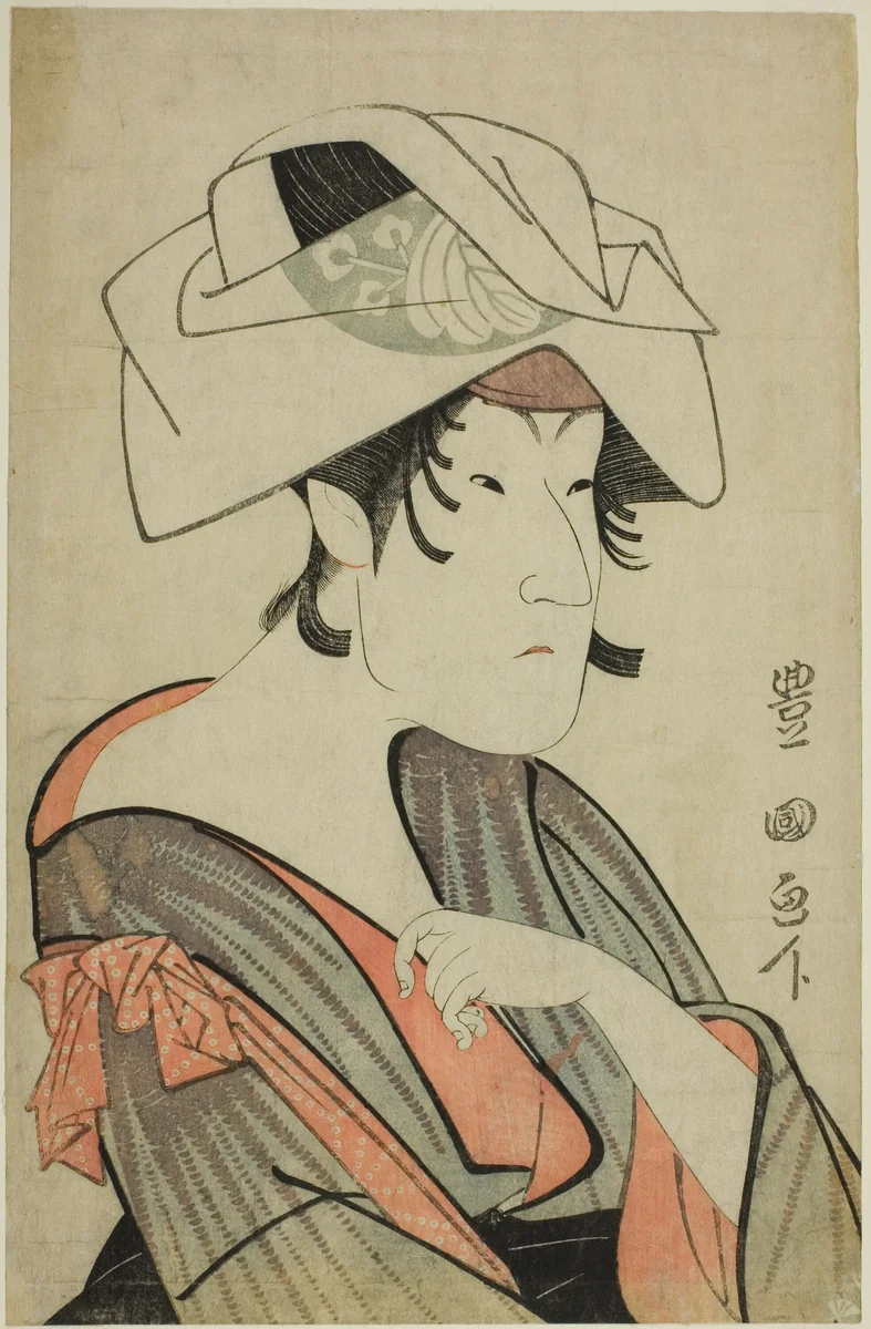 Nakayama Tomisaburo. Dressed as a Woman Wearing a Towel on Her Head by Utagawa Toyokuni I (初代 歌川 豊国), print, 1790-1800