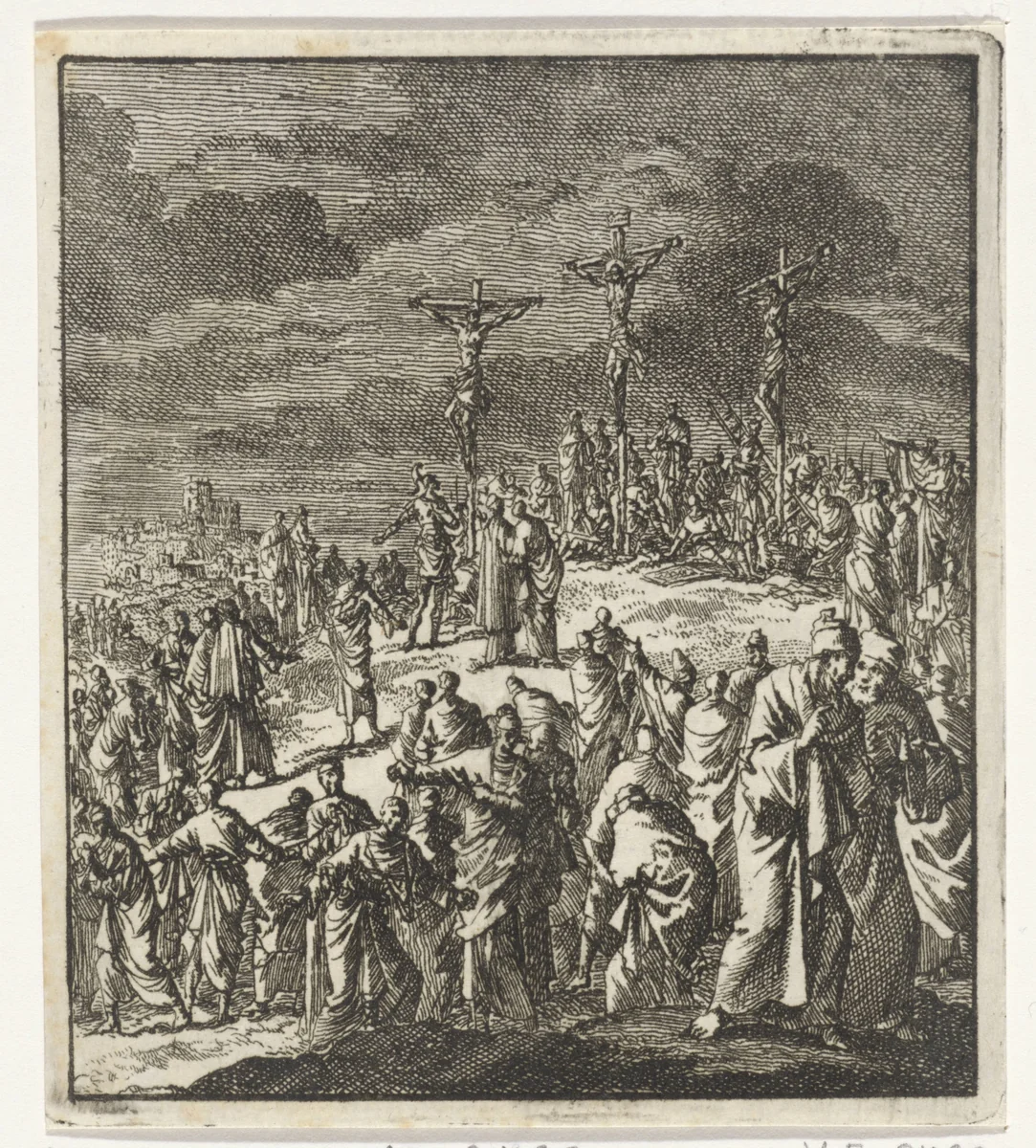 Drie kruisen op Golgotha by Jan Luyken, print, 1706