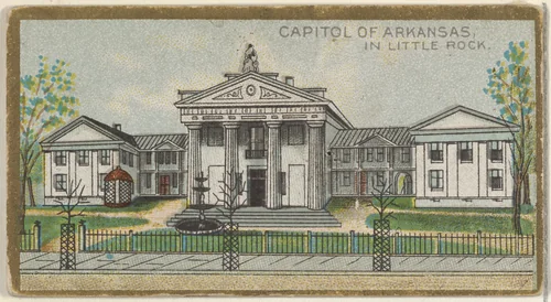 Capitol of Arkansas in Little Rock, from the General Government and State Capitol Buildings series (N14) for Allen & Ginter Cigarettes Brands by Allen & Ginter, print, 1889