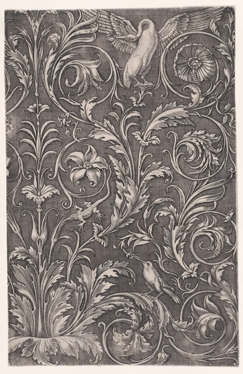Ornamental Panel by Agostino Veneziano, print, 1514-1536