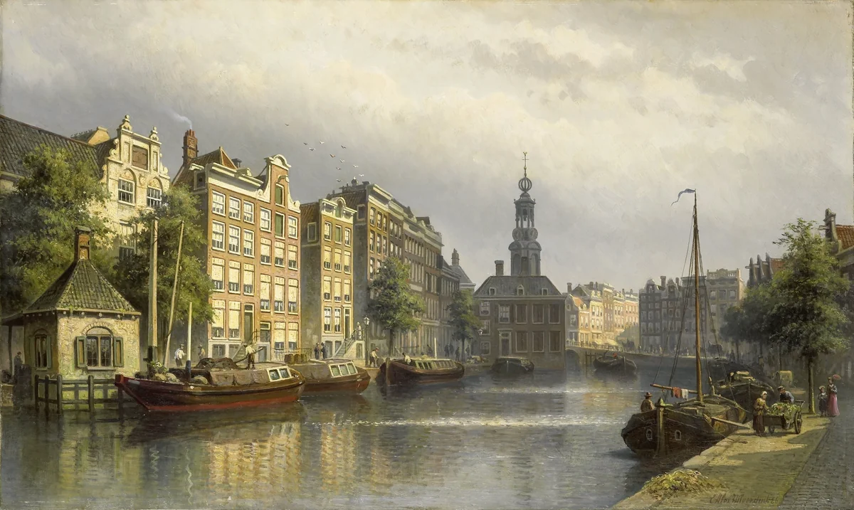 The Singel, Amsterdam, looking towards the Mint. by Eduard Alexander Hilverdink, painting, 1884-1886