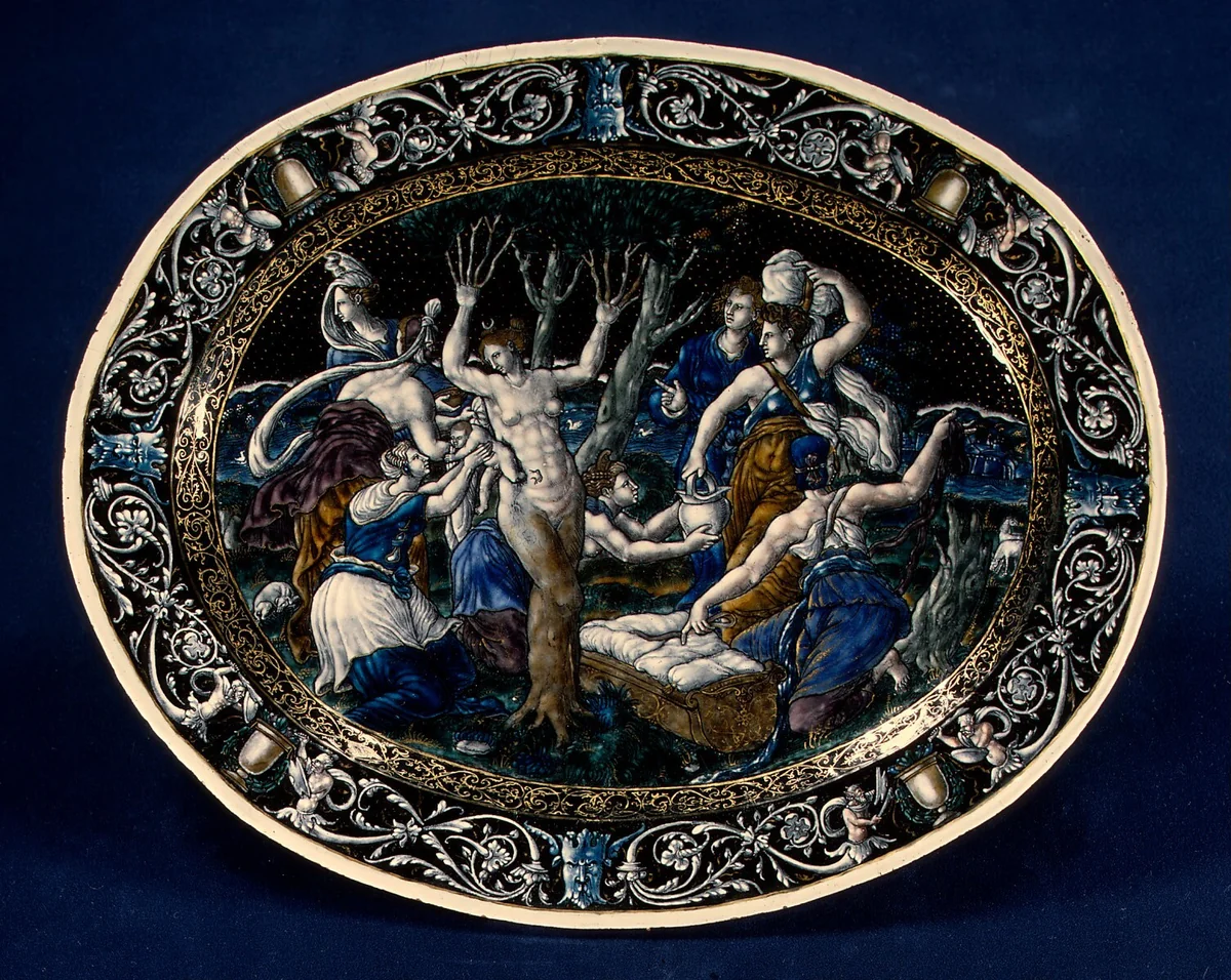 Oval Dish with the Birth of Adonis by Anonymous Artist; Jean de Court, decorative art, 1560