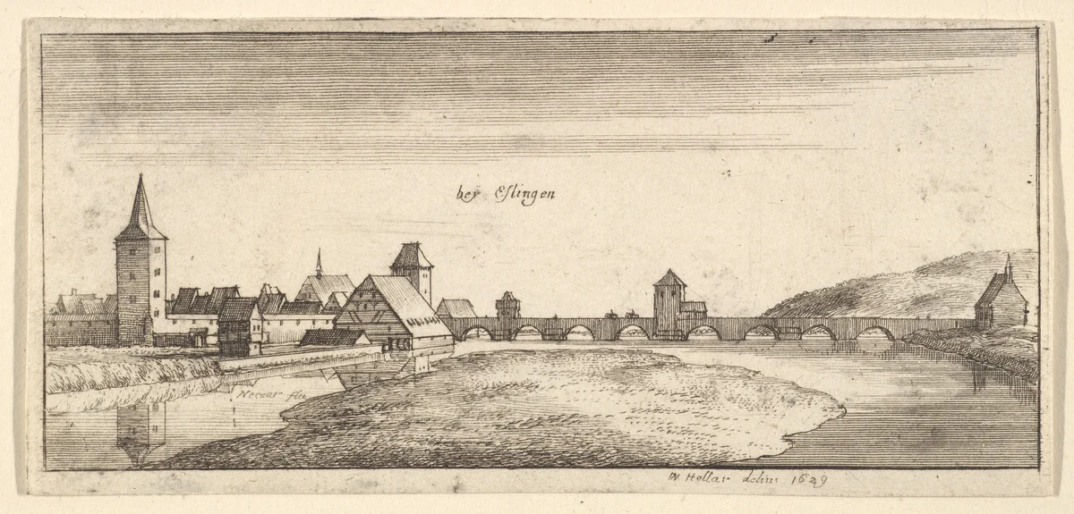 Esslingen, from "German Views" by Wenceslaus Hollar, print, 1663-1665