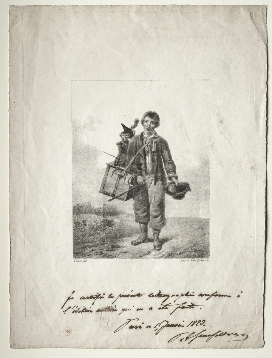 Organ-Grinder Boy by Alois Senefelder, print, 1829