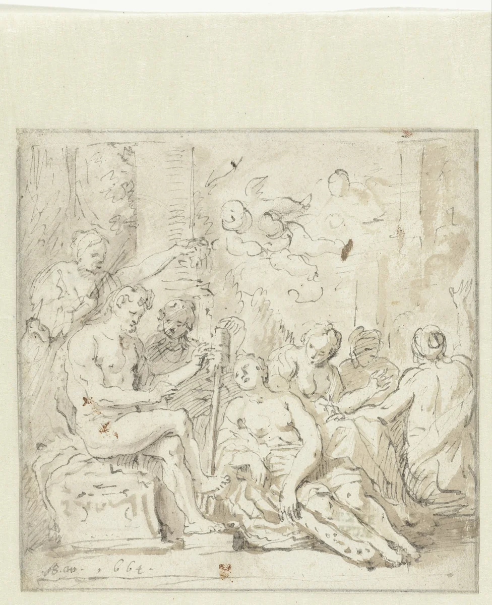 Hercules bij Omphale by Zacharias Blijhooft, drawing, 1664