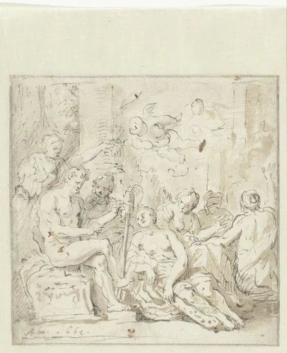 Hercules bij Omphale by Zacharias Blijhooft, drawing, 1664