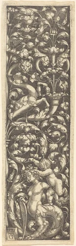 Ornament with a Child on the Back of a Sphinx by Heinrich Aldegrever, print, 1535